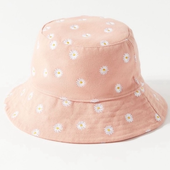Urban Outfitters Embroidered Daisy Bucket Hat Peachy Pink, One Size, EUC - Picture 1 of 8